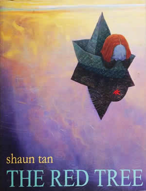 Cover of a book showing a sad girl in a paper boat looking at a single red floating leaf
