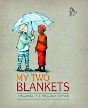 Cover of a book showing an illustration of two girls under an umbrella