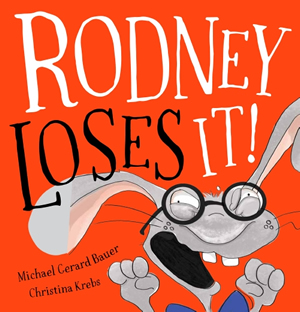 Cover of a book showing a drawing of a rabbit wearing glasses and losing his mind